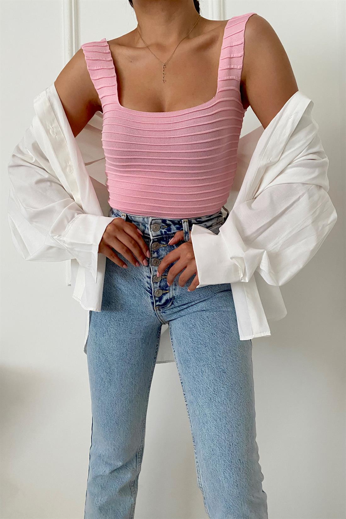 Şeritli Triko Atlet PEMBE