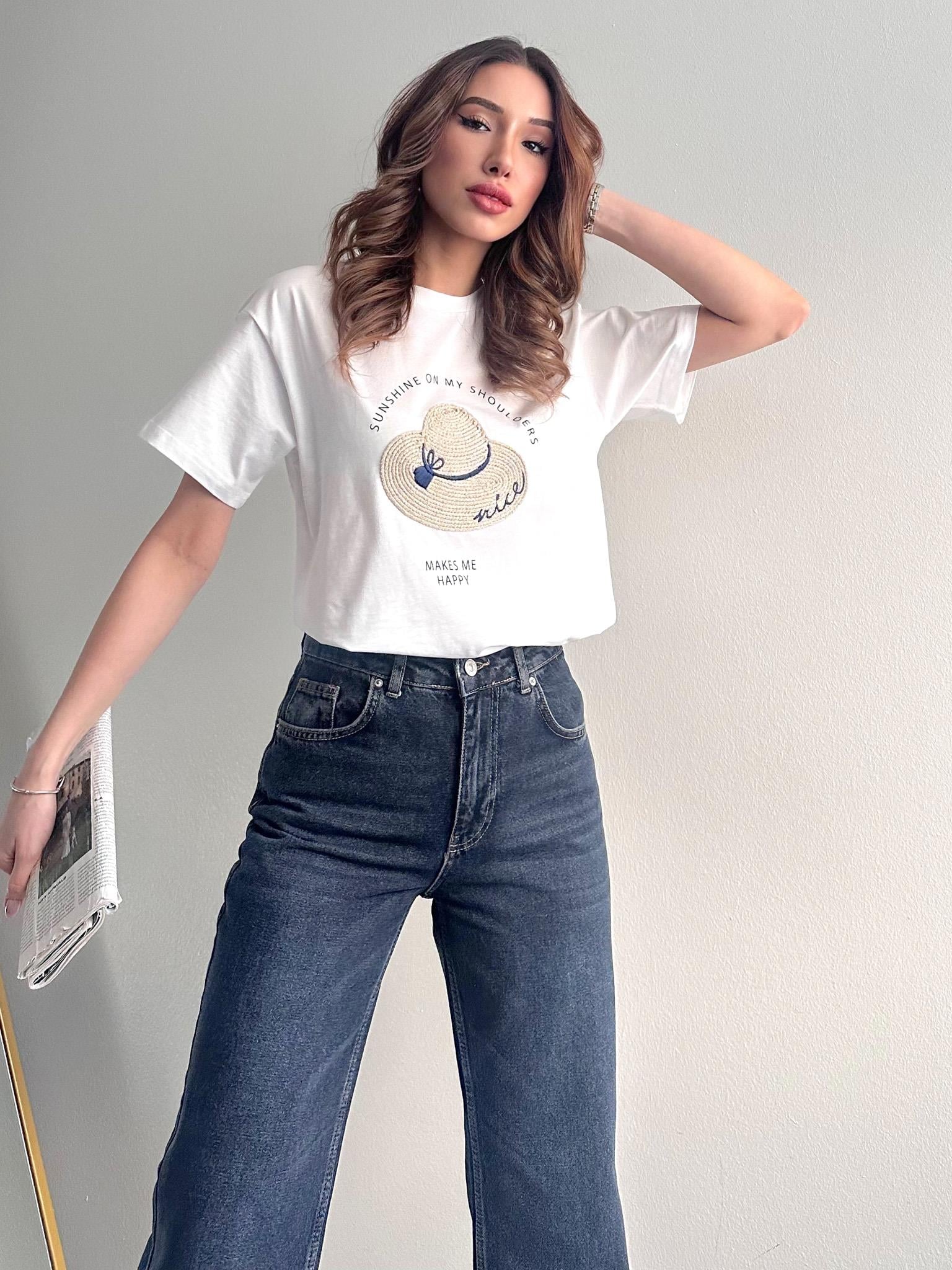 Baskı Ve Nakiş Detaylı Tshırt EKRU