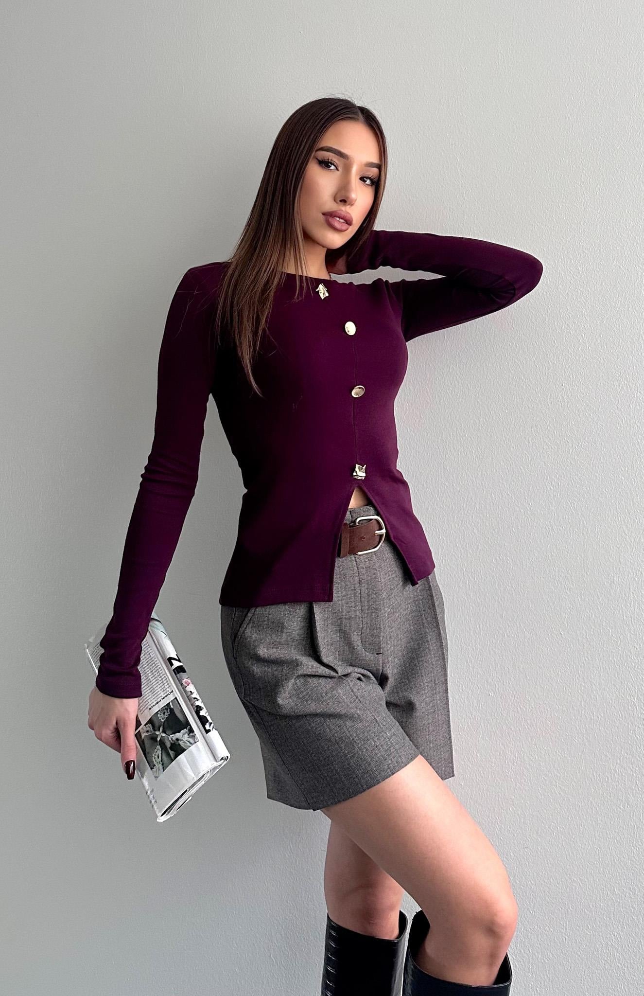 4 Düğmeli Bluz BORDO