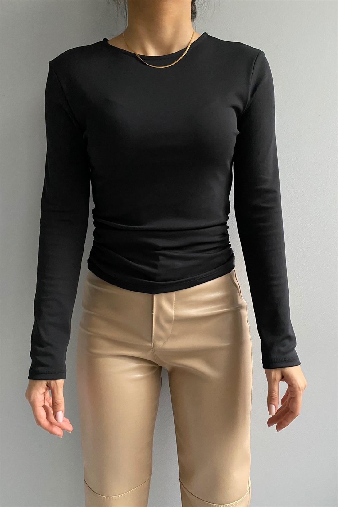 Büzgülü Top Bluz SİYAH