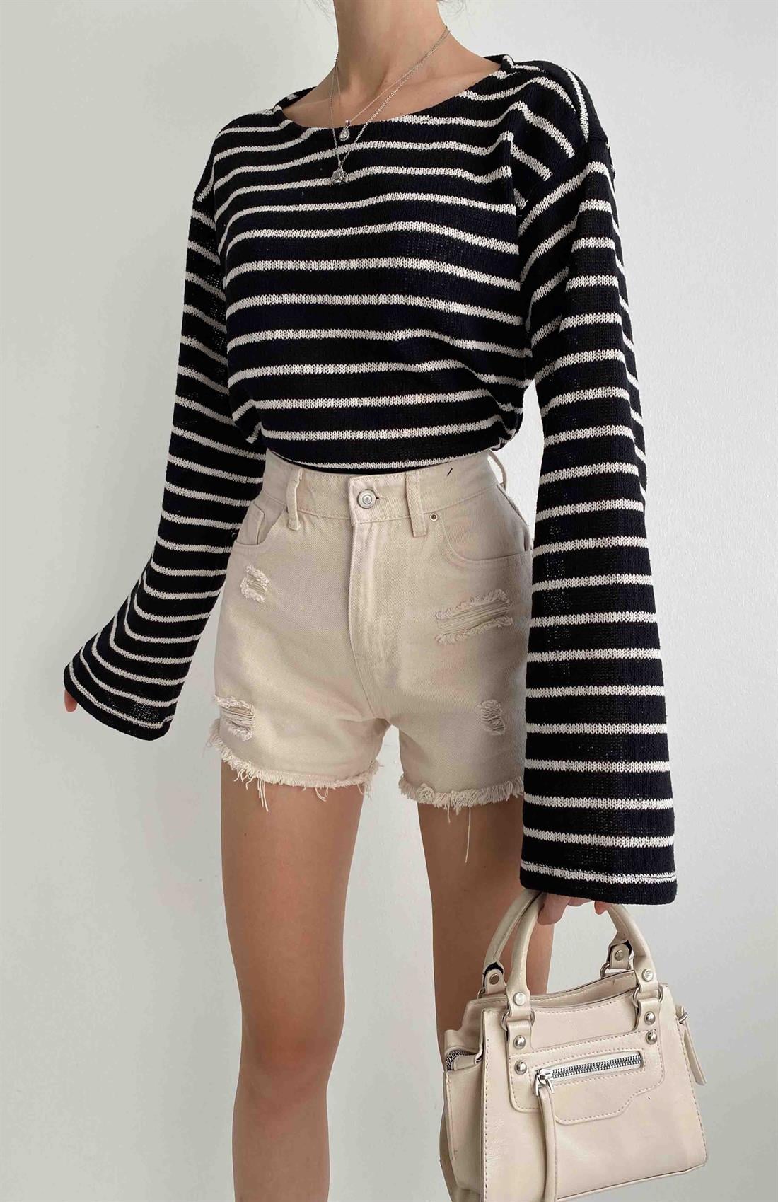 Çizgili Bluz SİYAH