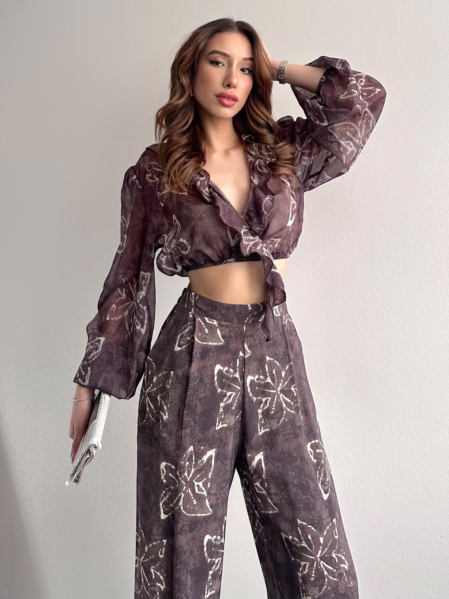 Fırfır Detaylı Bluz KAHVERENGİ