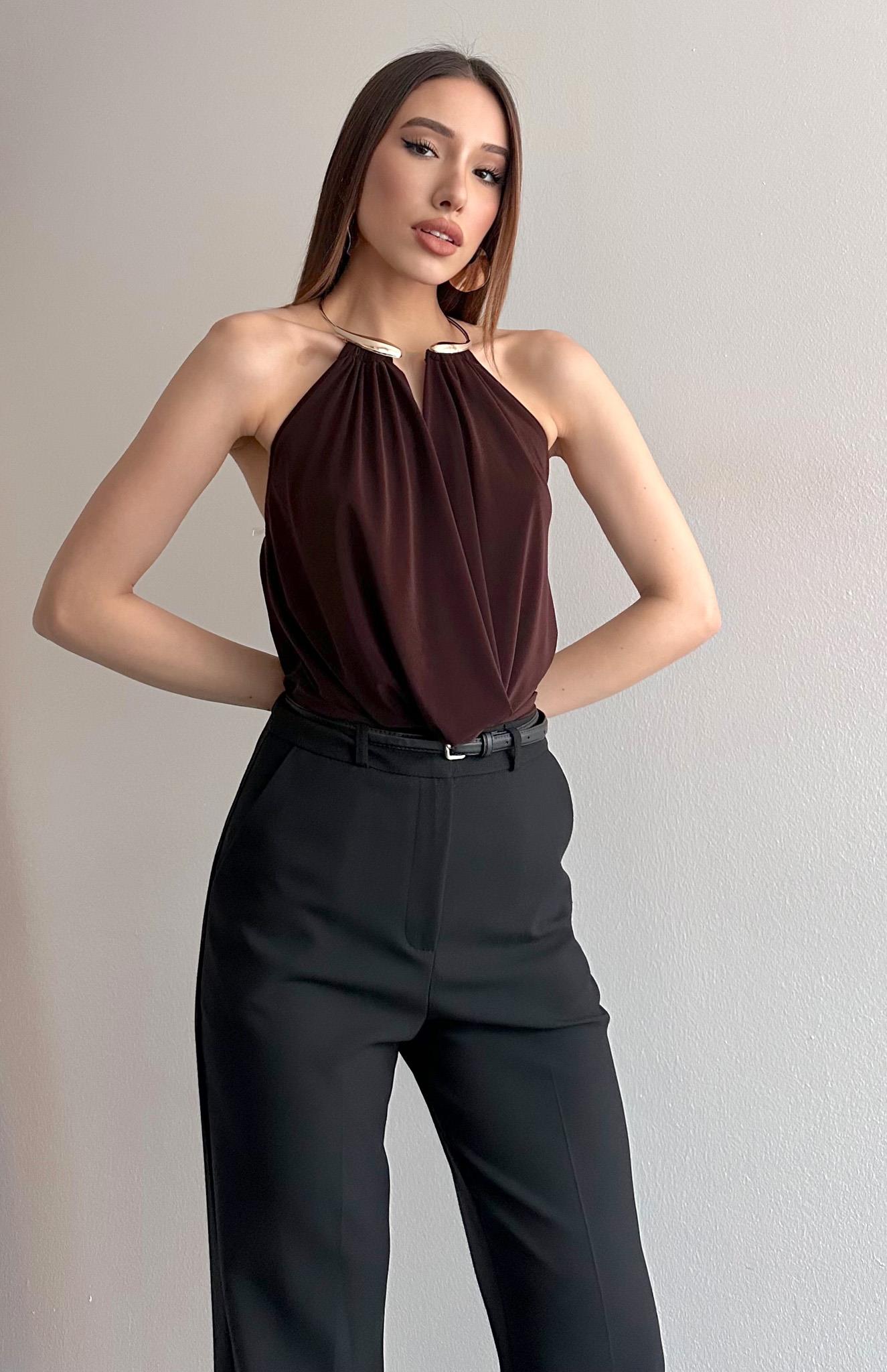 Halkalı Bluz KAHVERENGİ