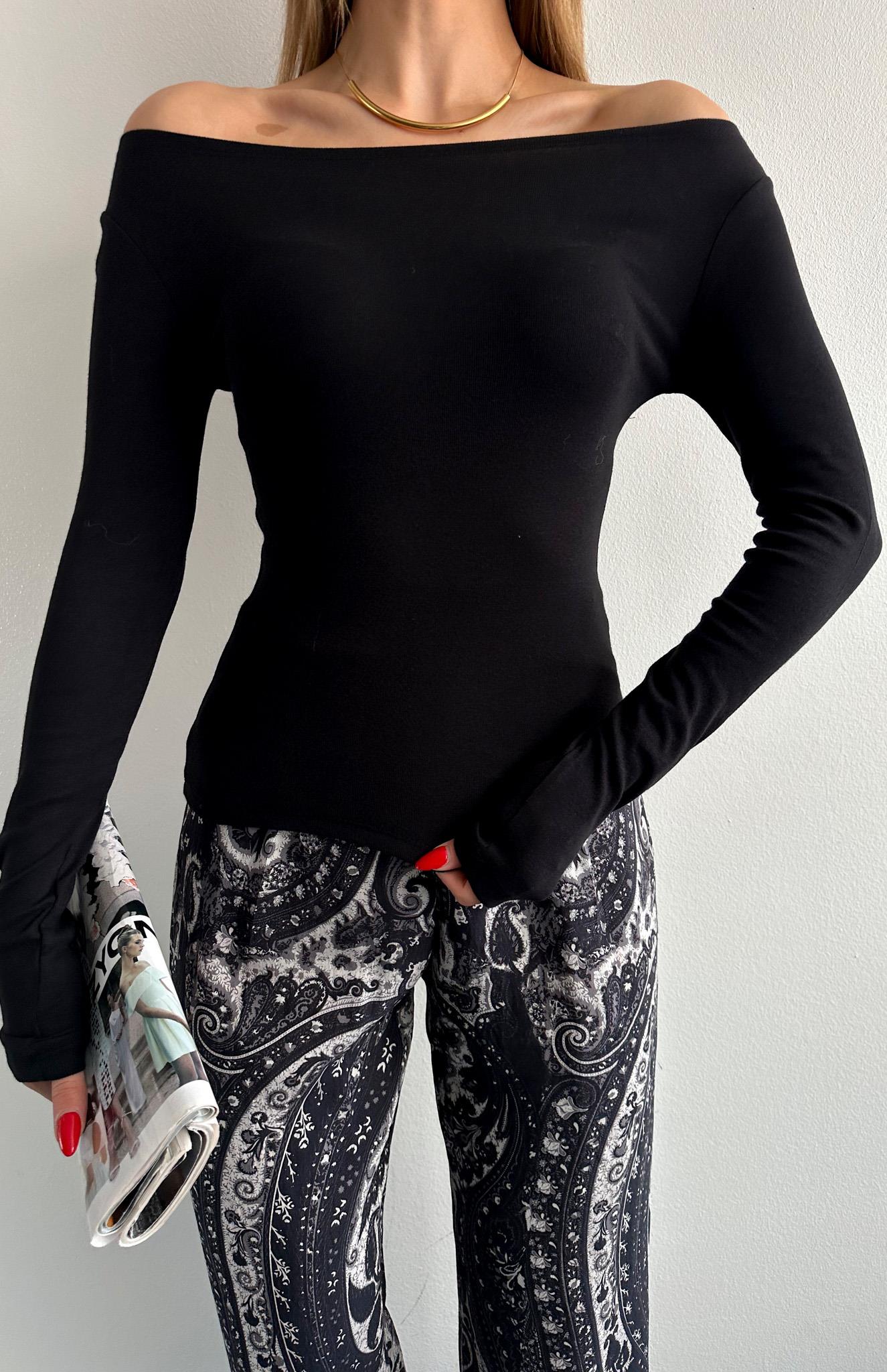 Kayık Yaka Bluz SİYAH