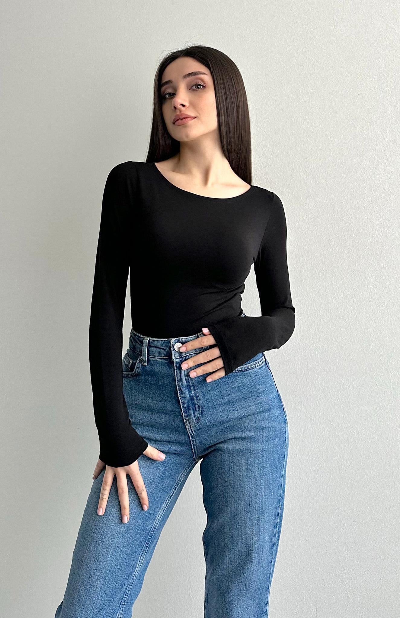 Kayık Yaka Zıbınlı Bluz SİYAH