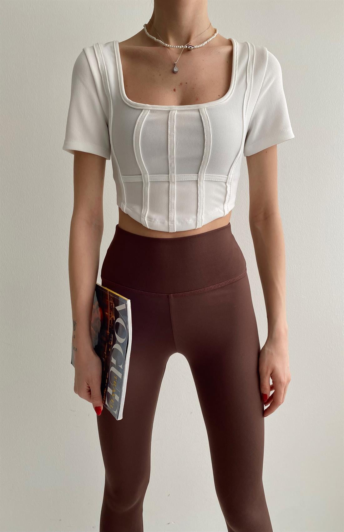 Şeritli Biyeli Bluz BEYAZ