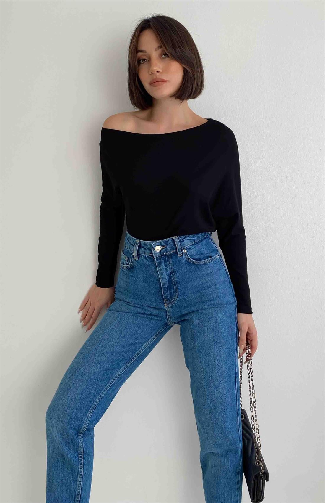 Tek Omuz Bluz SİYAH