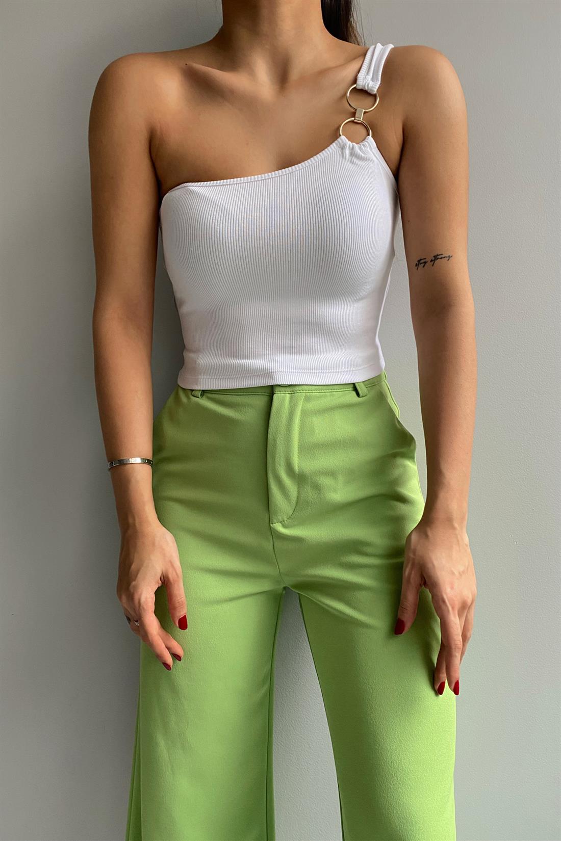 Tek Omuzlu Crop Top EKRU