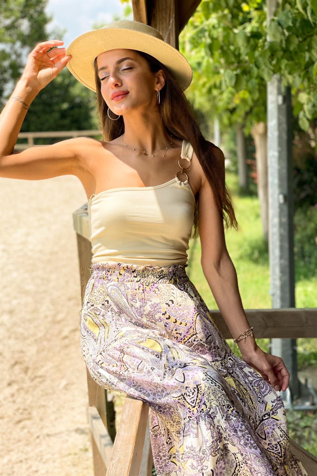 Tek Omuzlu Crop Top SARI