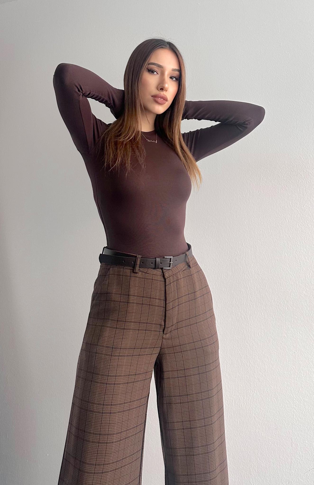 Uzun Kollu Zıbınlı Bluz KAHVERENGİ