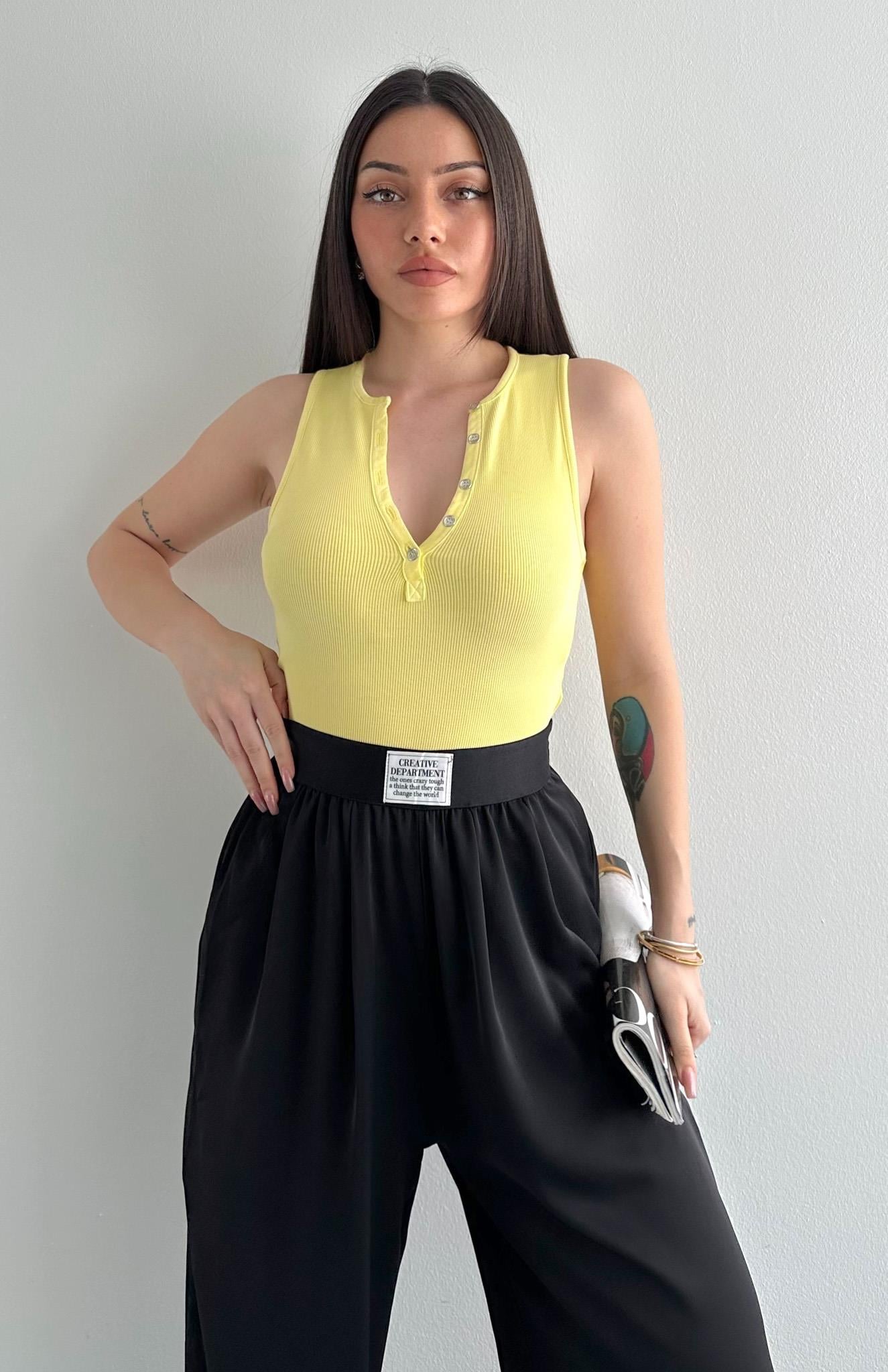 Yıkama Efetkli Bluz SARI