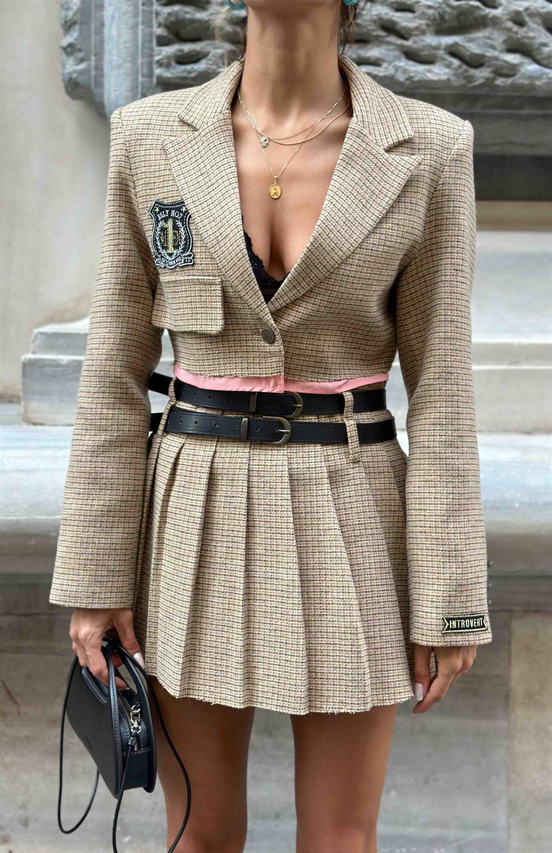 Arma Detaylı Crop Ceket BEJ