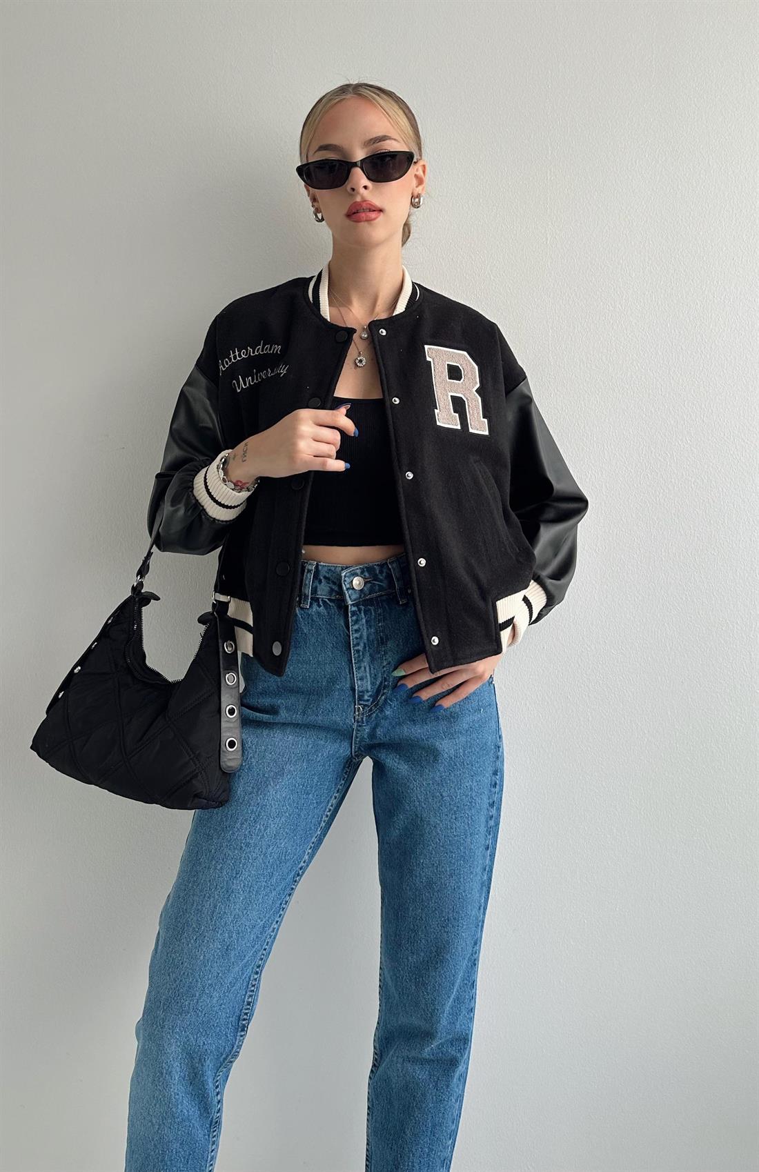 College Bomber Ceket SİYAH