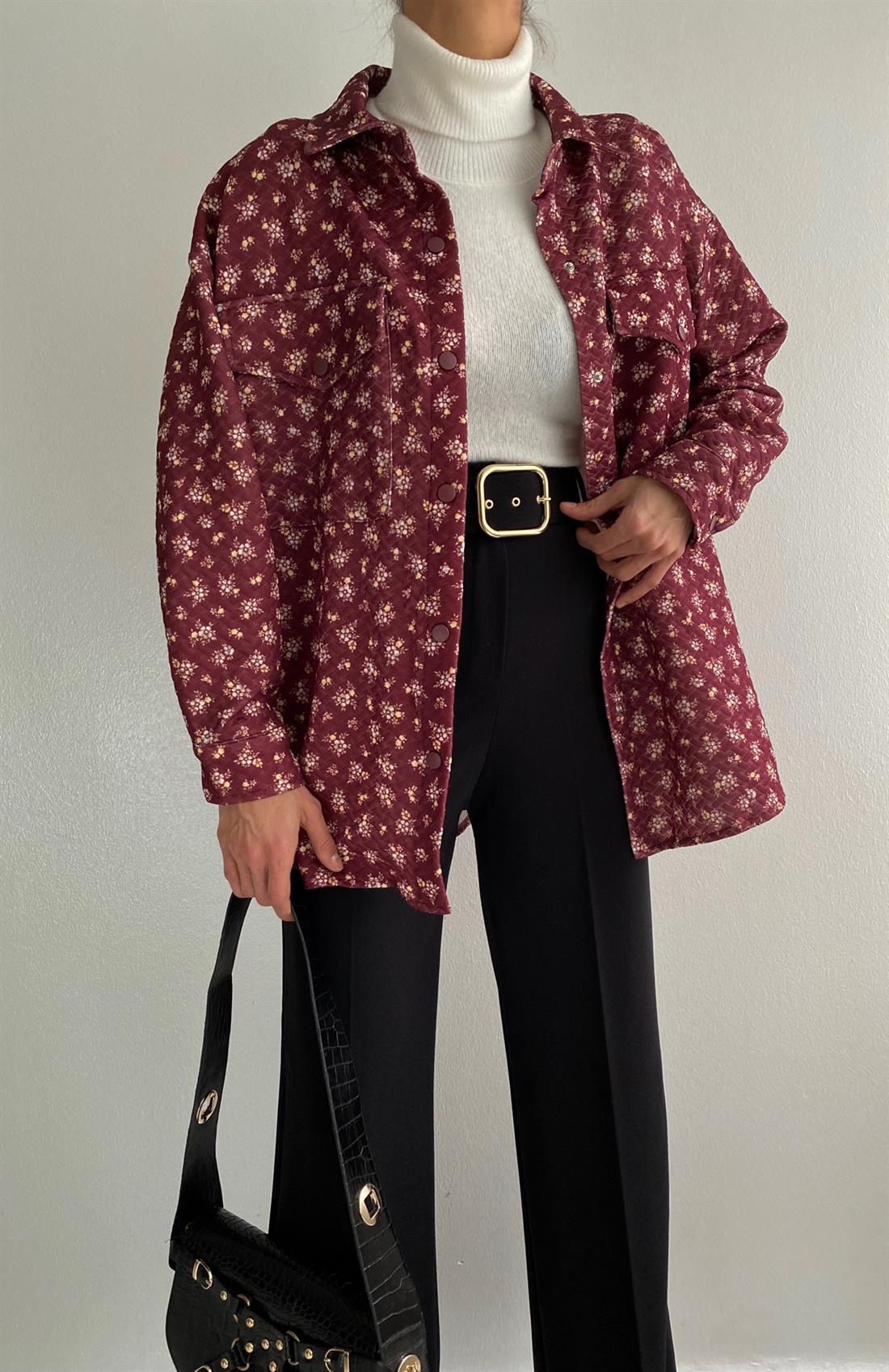 Desenli Ceket BORDO