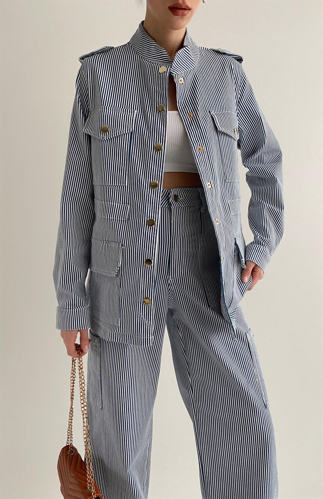 Mavi Çizgili Ceket MAVİ