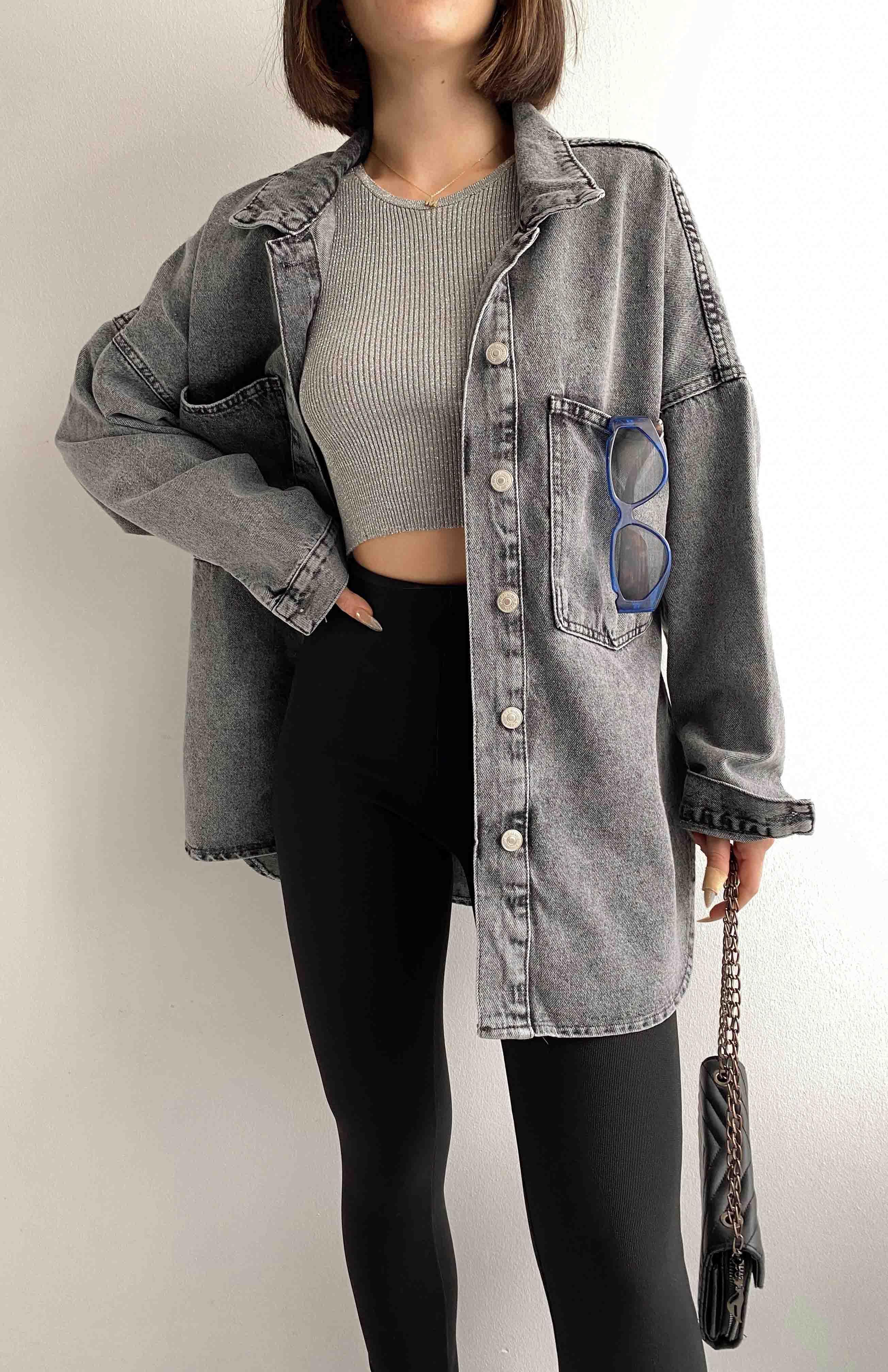 Oversize Cepli Ceket ANTRASİT