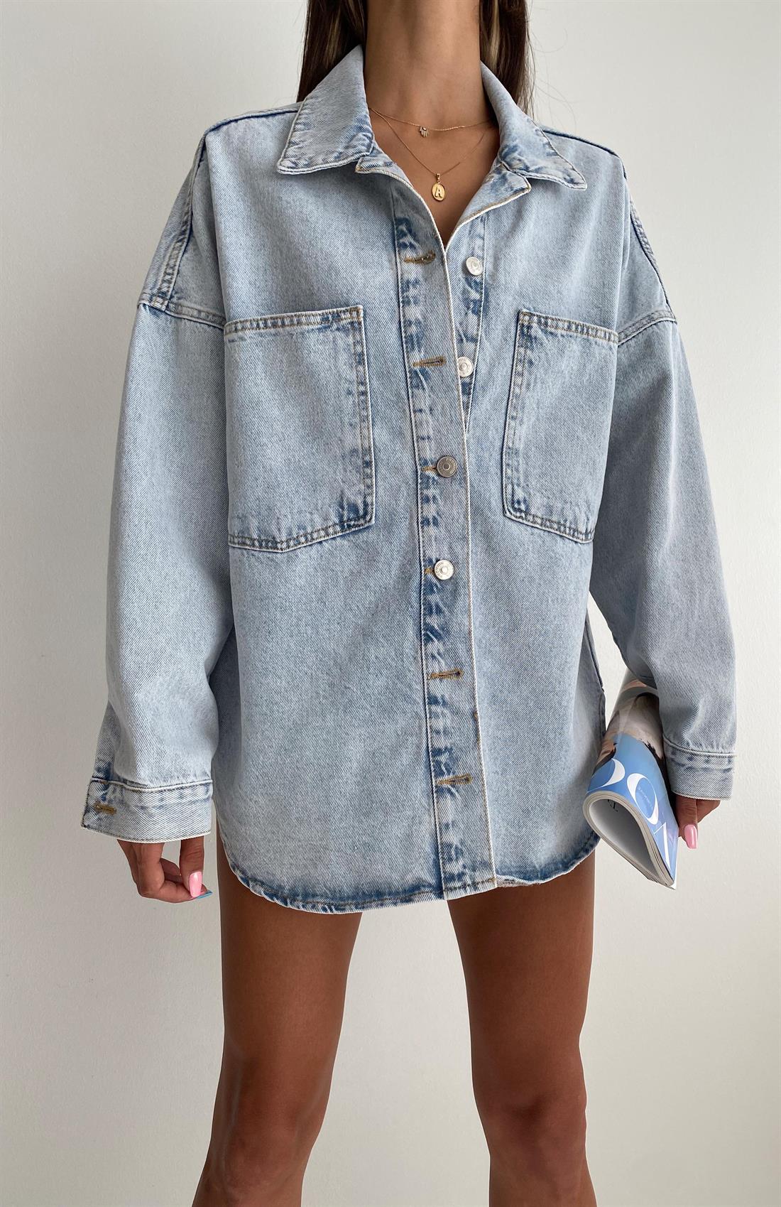 Oversize Cepli Gömlek MAVİ