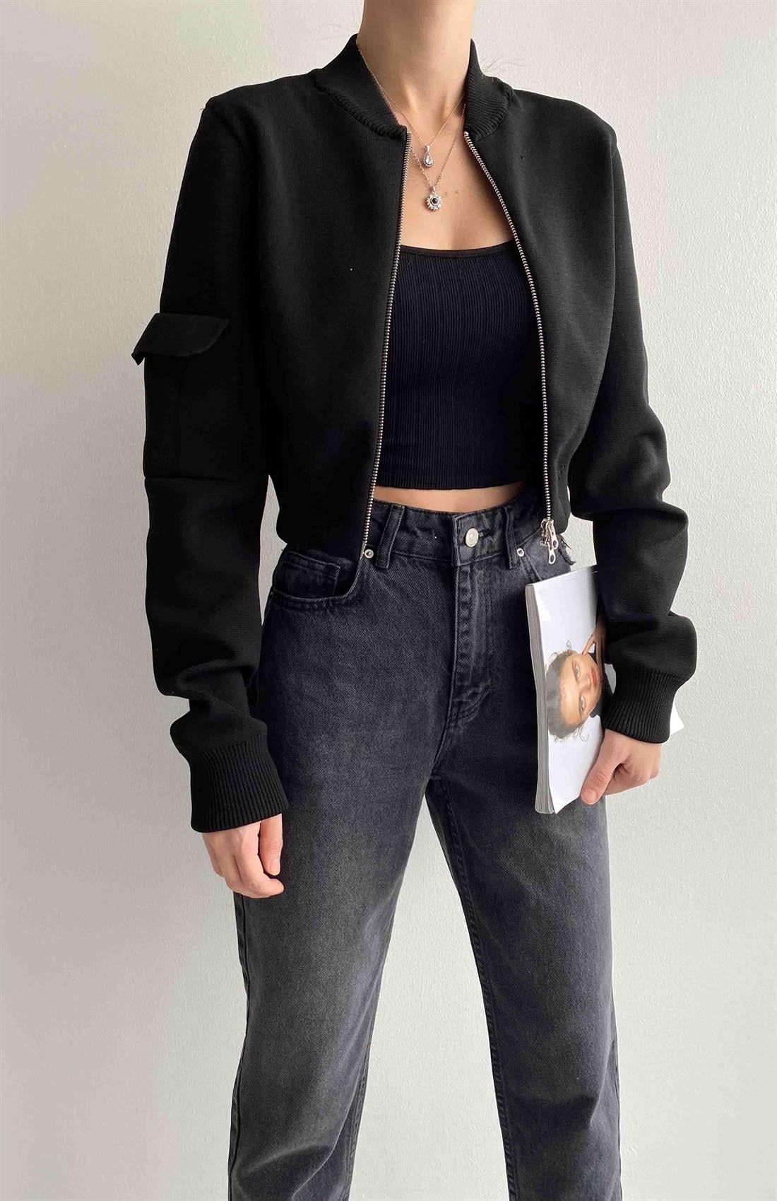 Triko Bomber Ceket SİYAH
