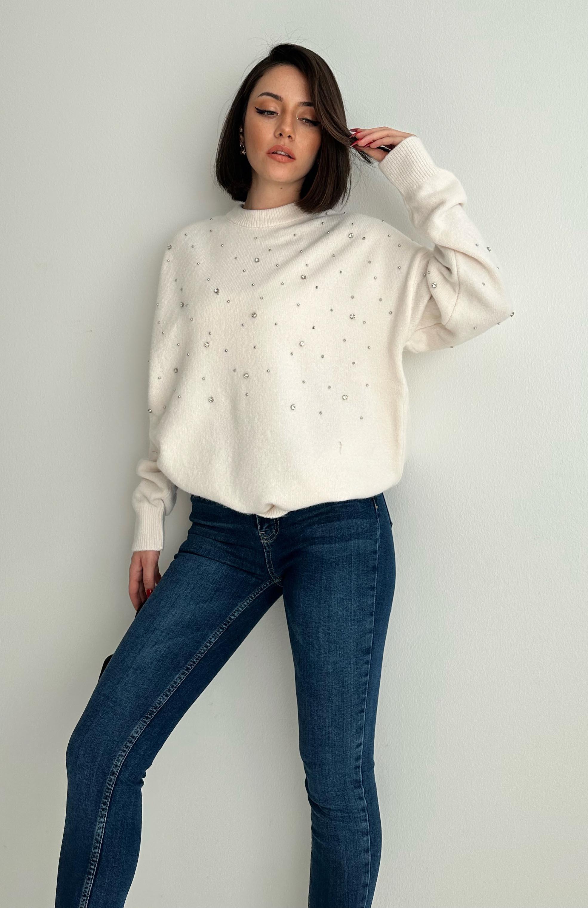 Dağınık Taşlı Kazak KREM