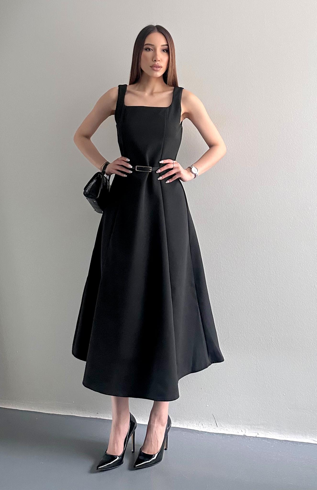 Beli Kemerli Elbise SİYAH