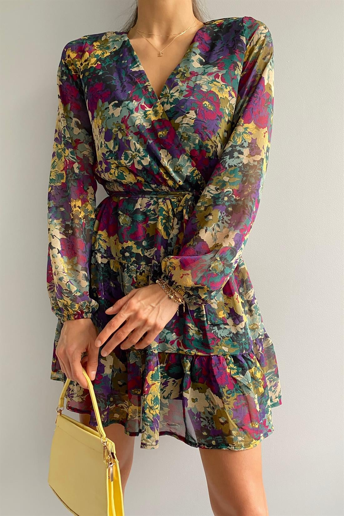 Desenli Elbise YEŞİL