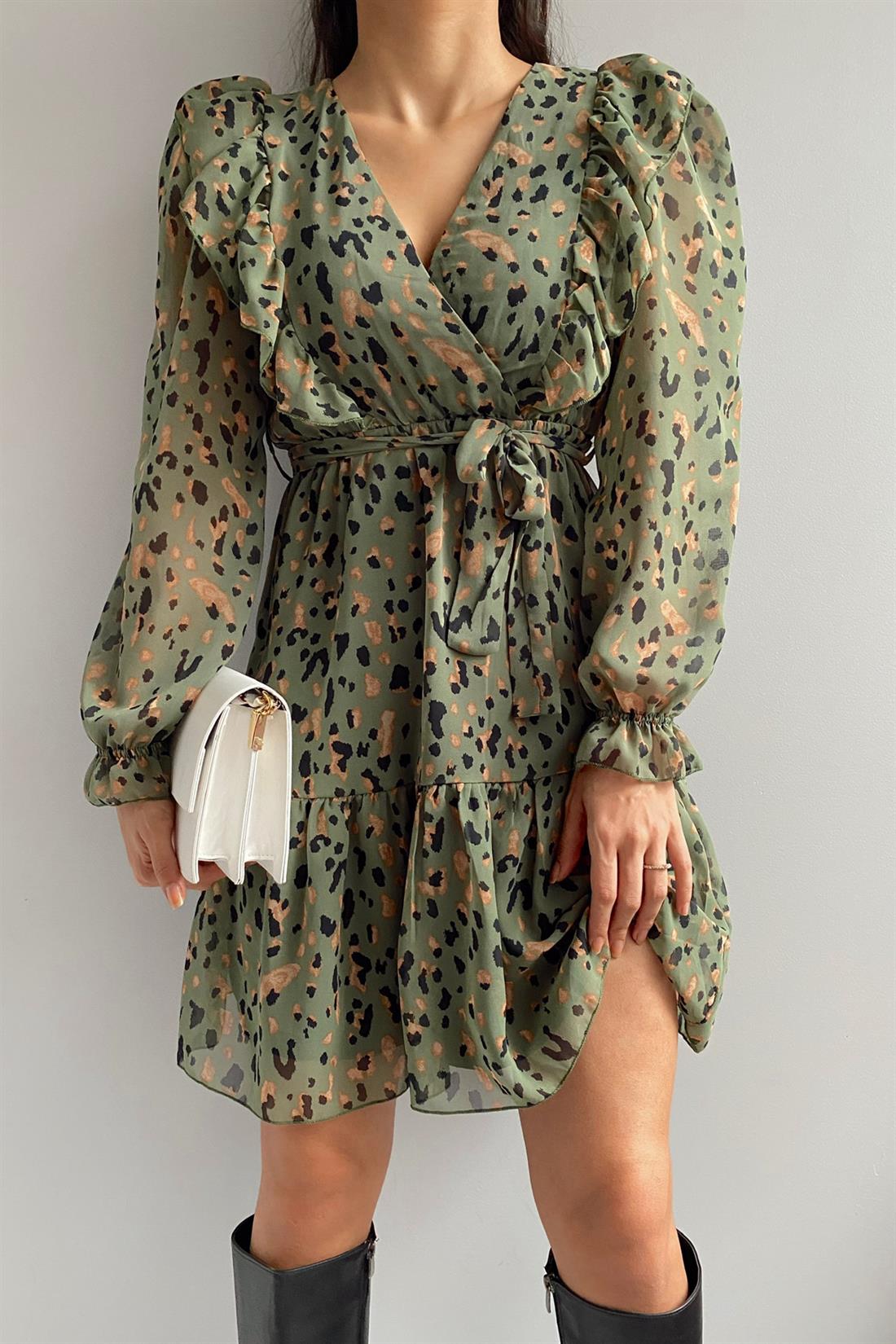 Desenli Elbise YEŞİL