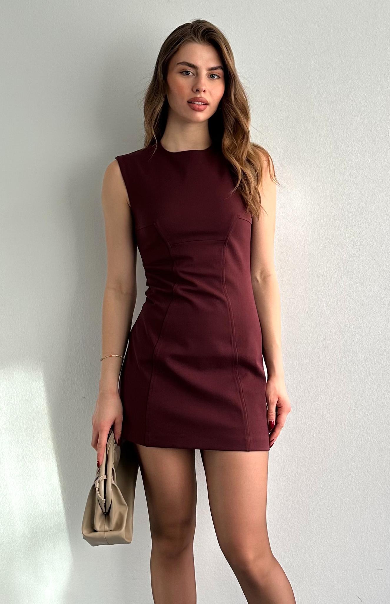 Dikişli Mini Elbise BORDO