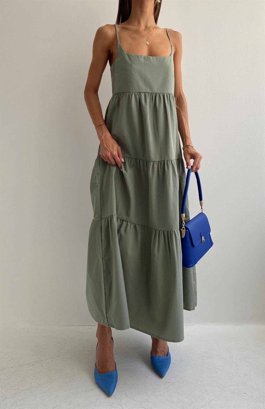 İp Askılı Kat Kat Elbise HAKİ