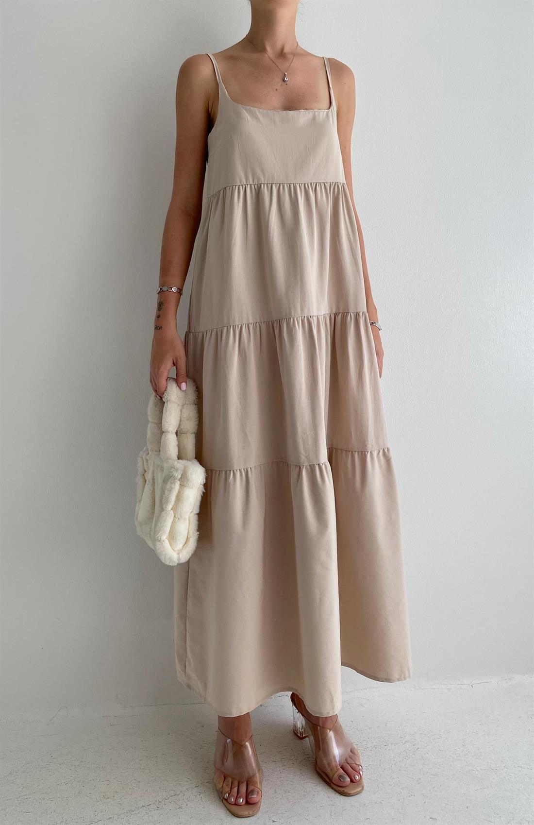 İp Askılı Kat Kat Elbise TAŞ