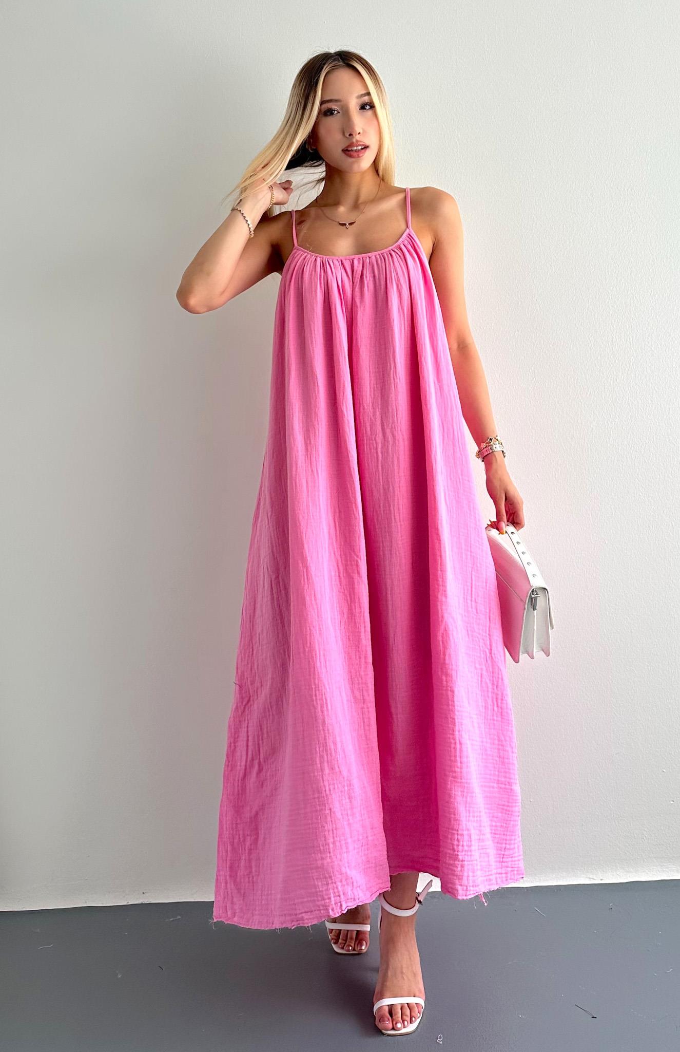 İp Askılı Muslin Elbise ŞEKER PEMBE