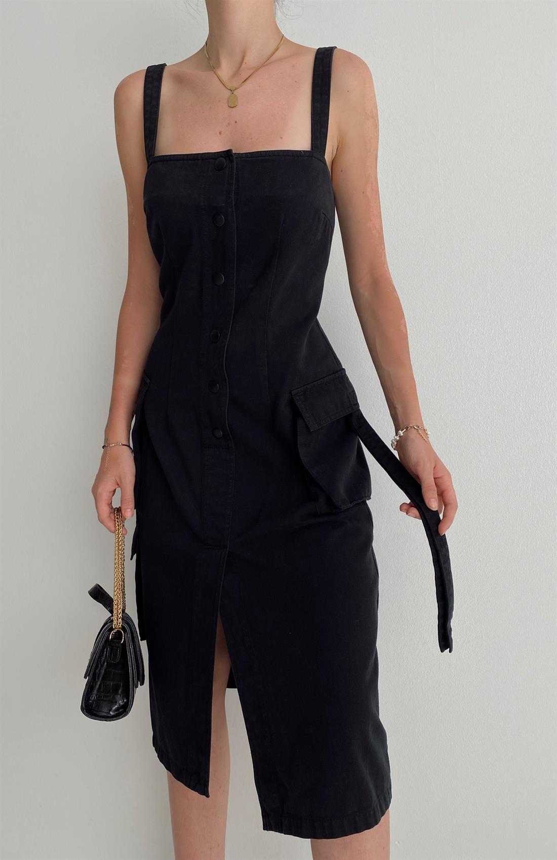 Kargo Cepli Elbise SİYAH