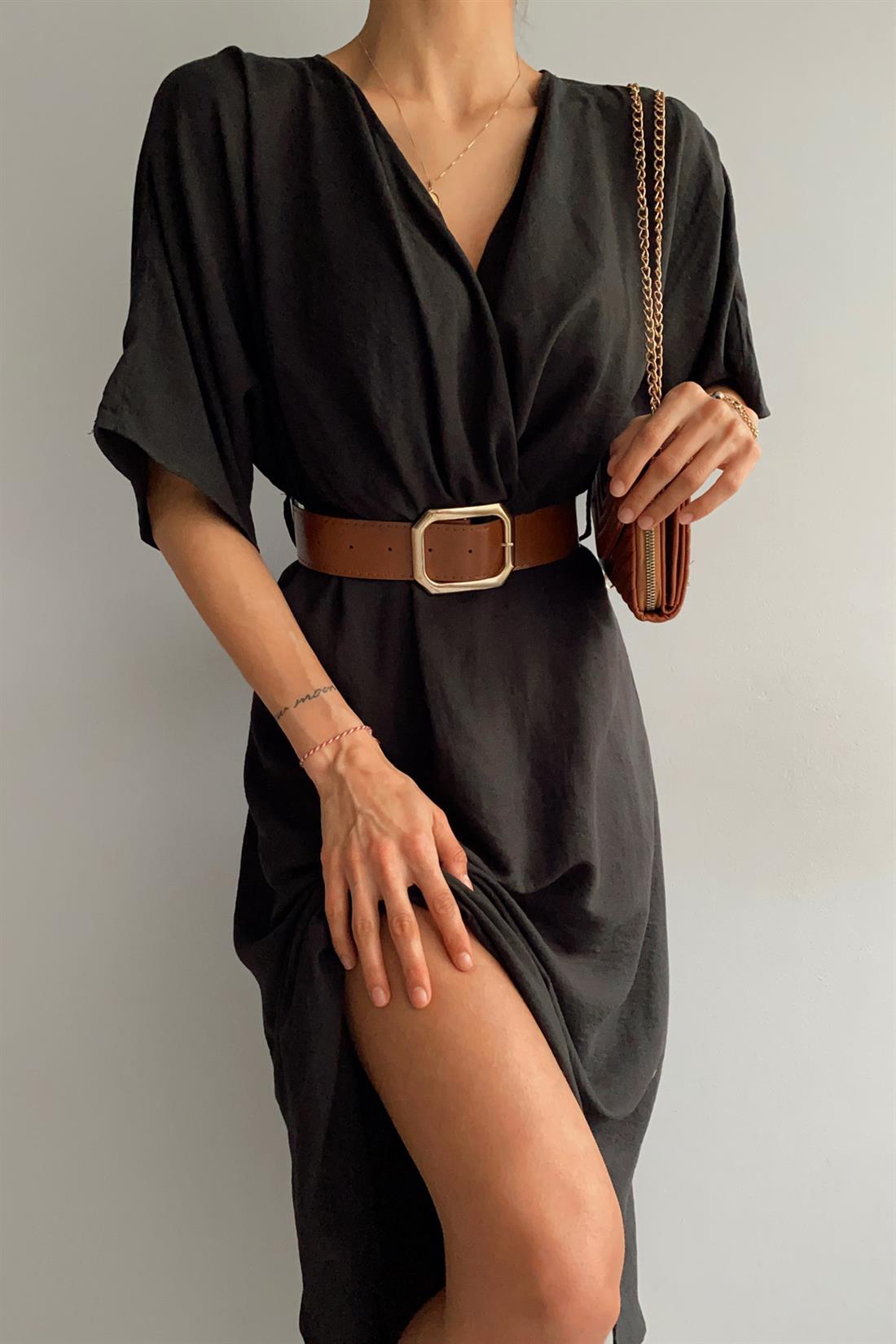 Kemerli Elbise SİYAH