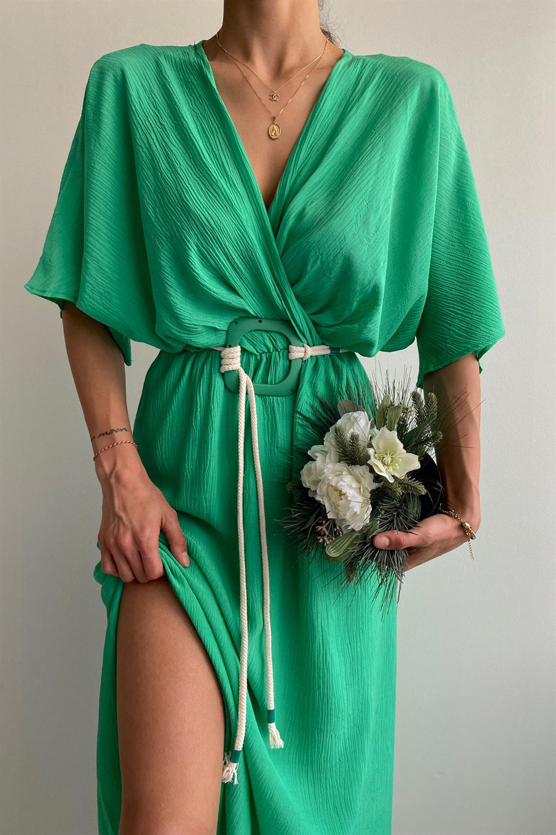 Kemerli Elbise YEŞİL