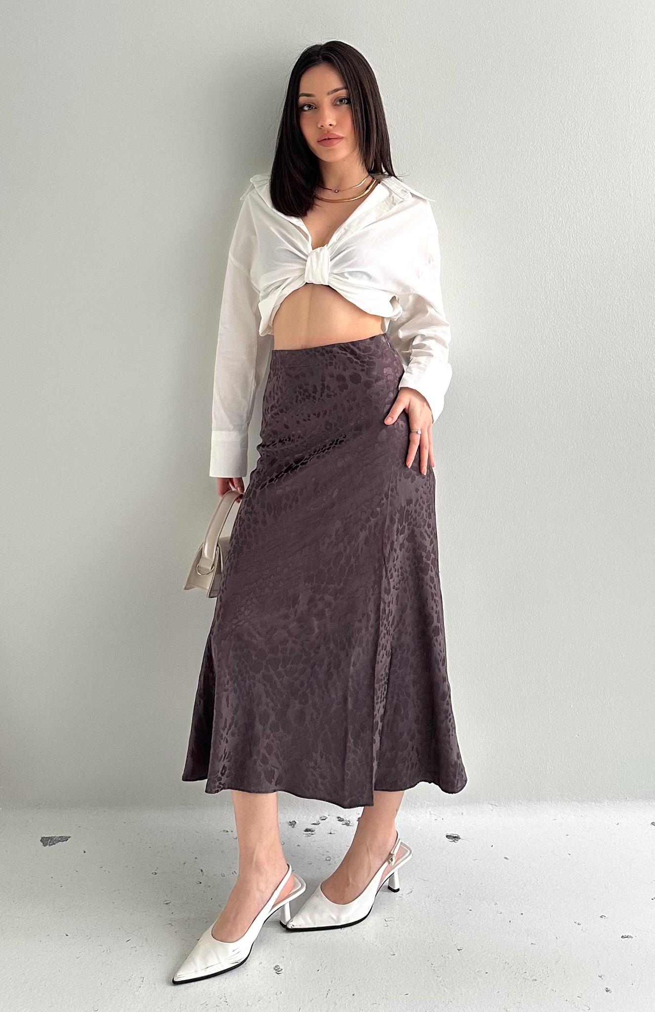 Leopar Desen Midboy Etek KAHVERENGİ