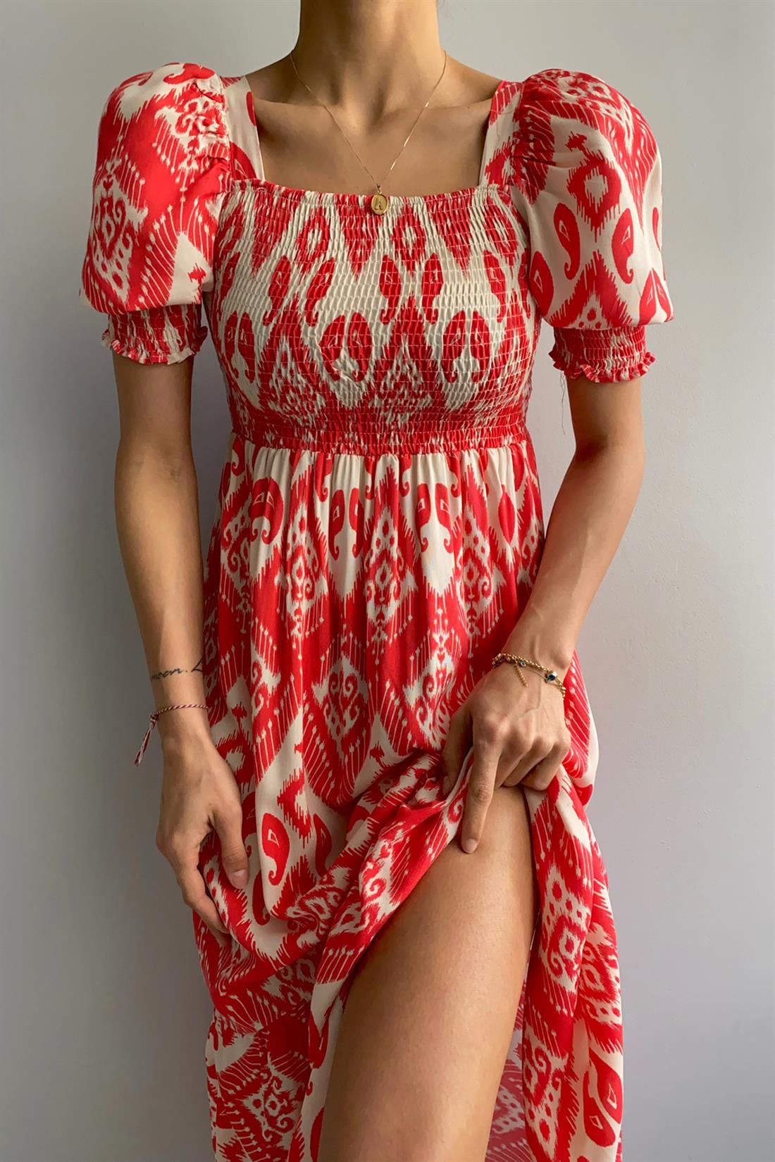 Ön Arka Gipeli Elbise NAR ÇİÇEĞİ