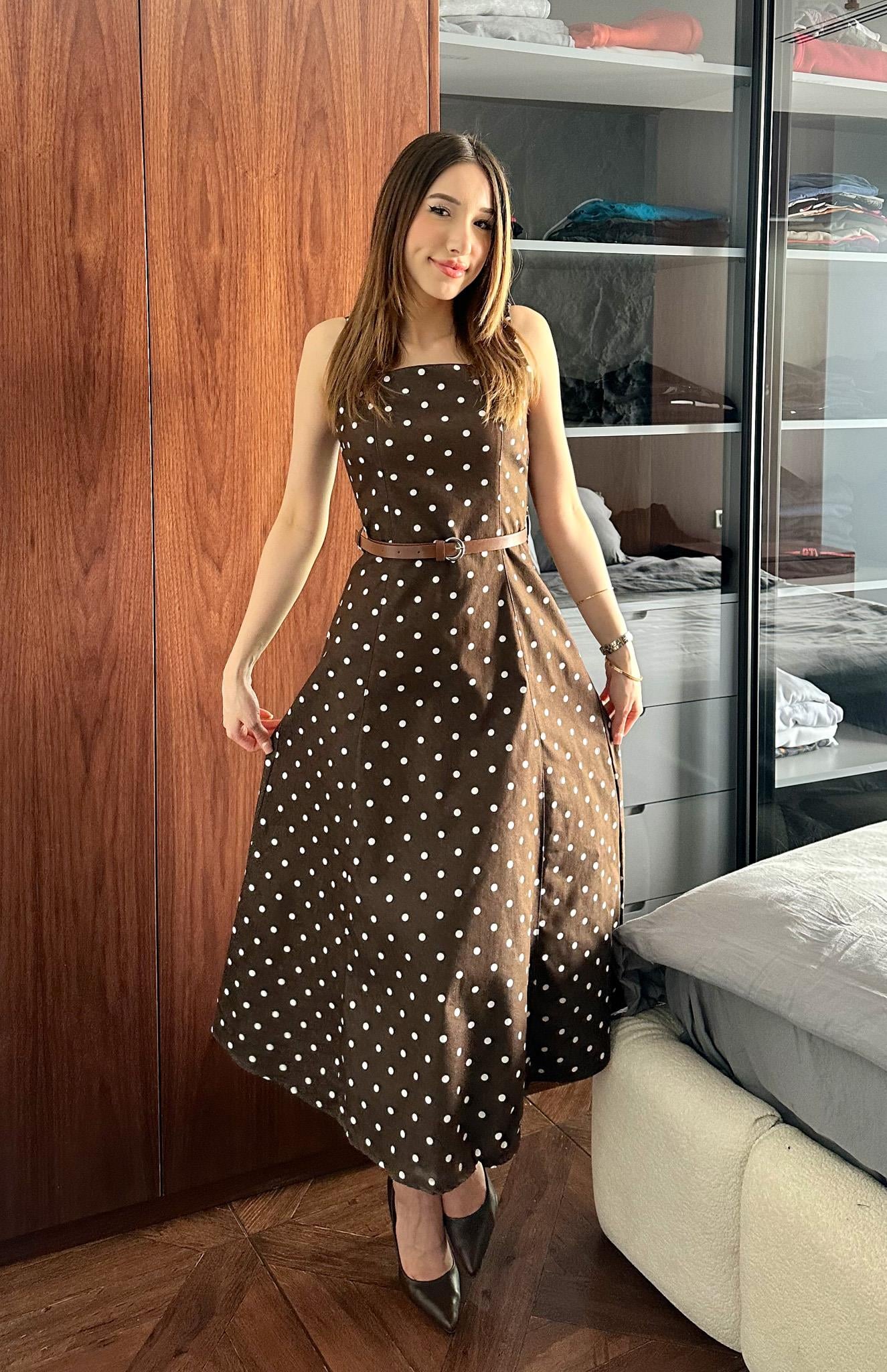 Puantiyeli Elbise KAHVERENGİ