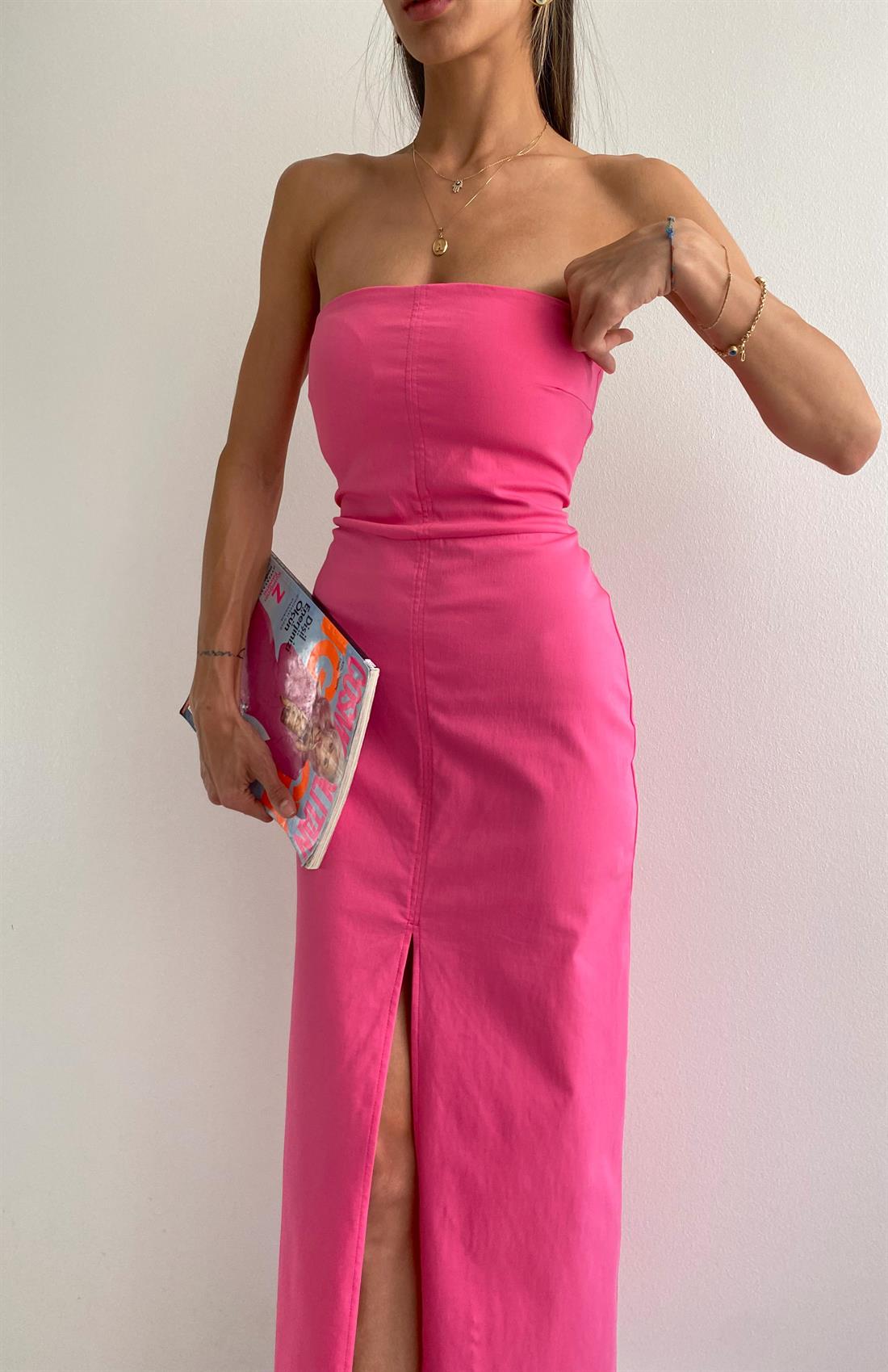 Straplez Elbise PEMBE