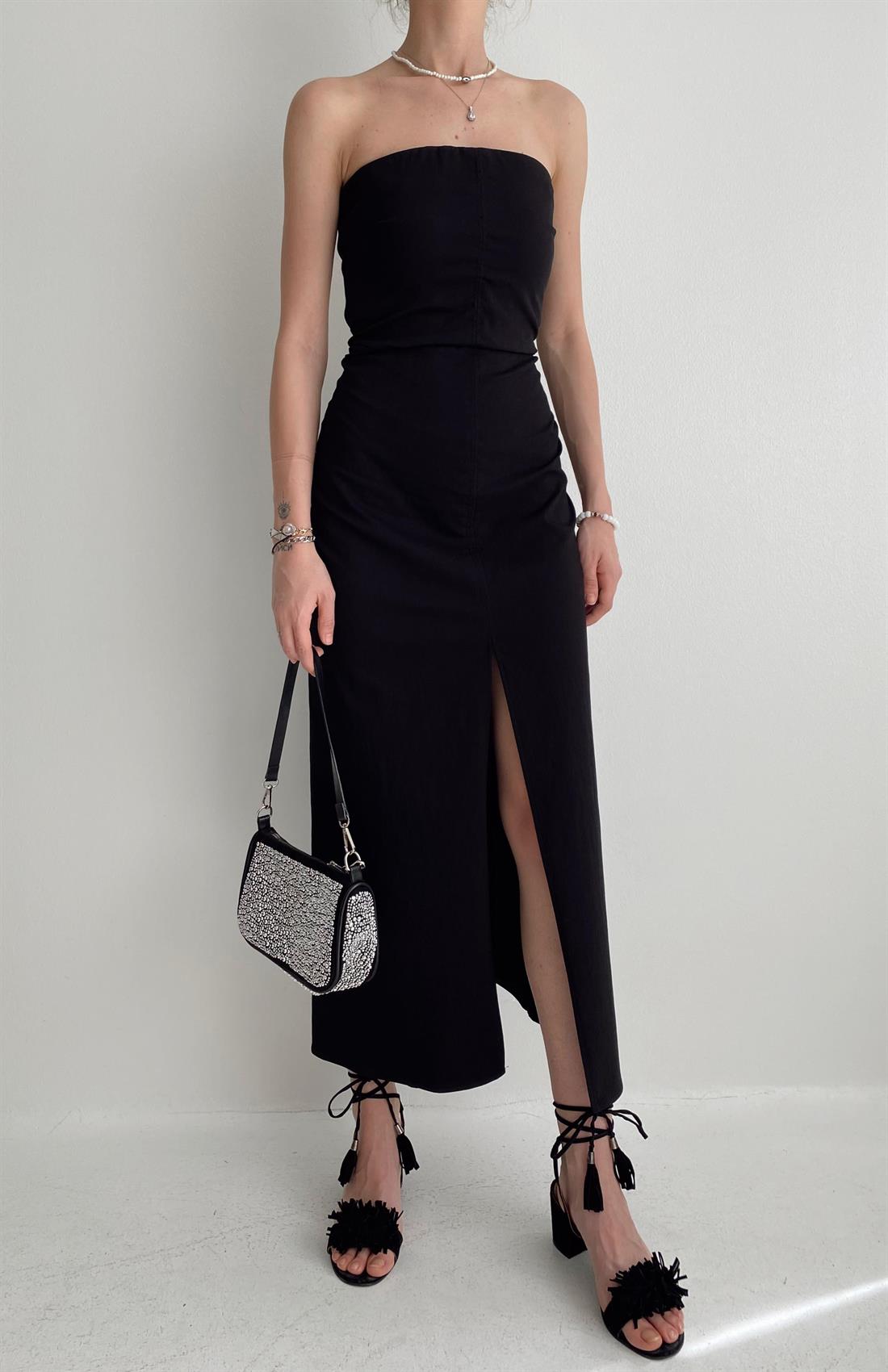 Straplez Elbise SİYAH