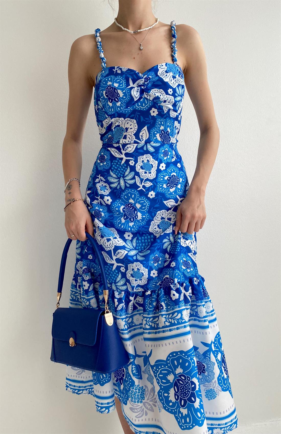 Su Yollu Elbise MAVİ