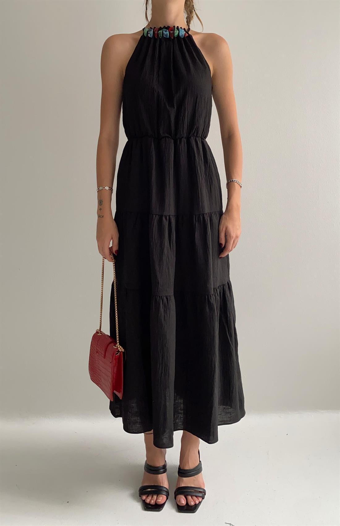 Taş Aks Elbise SİYAH