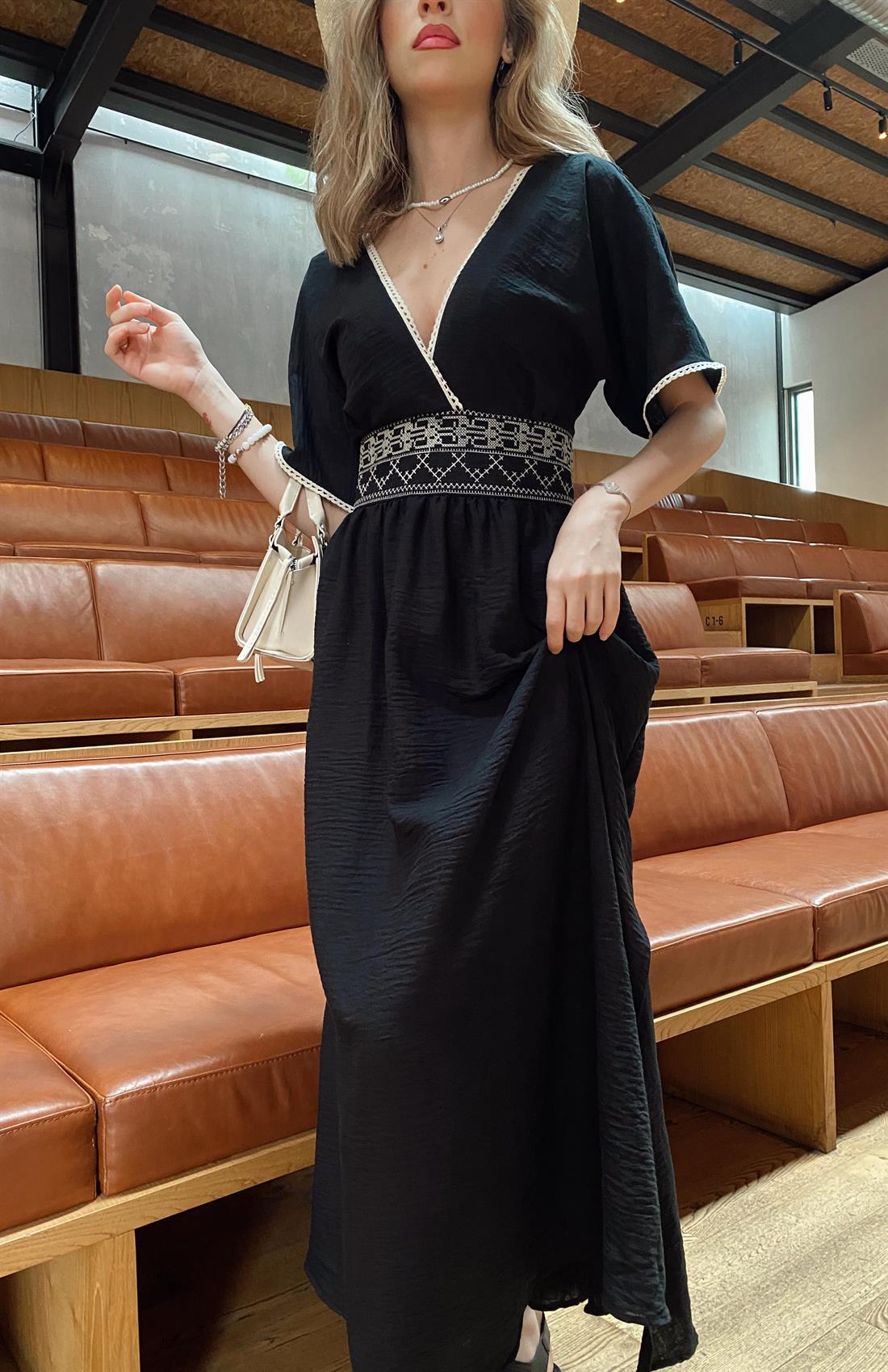 V Yaka Elbise SİYAH