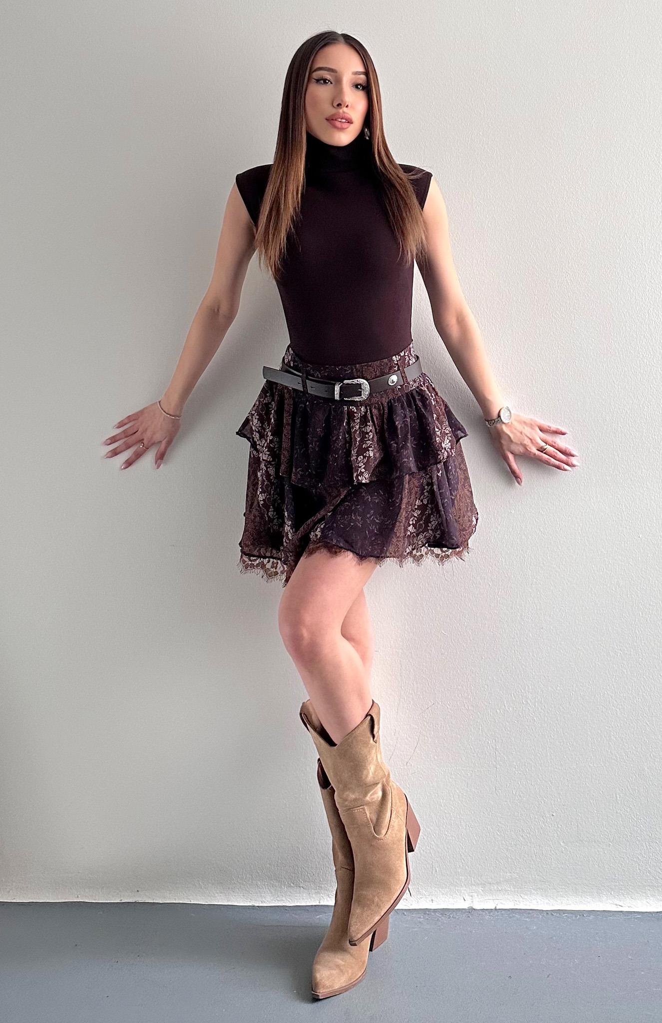 Desenli Etek KAHVERENGİ