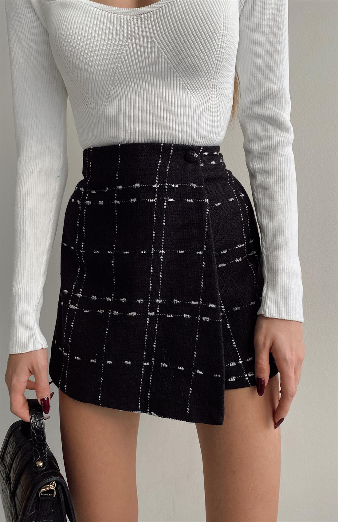 Desenli Şort Etek SİYAH