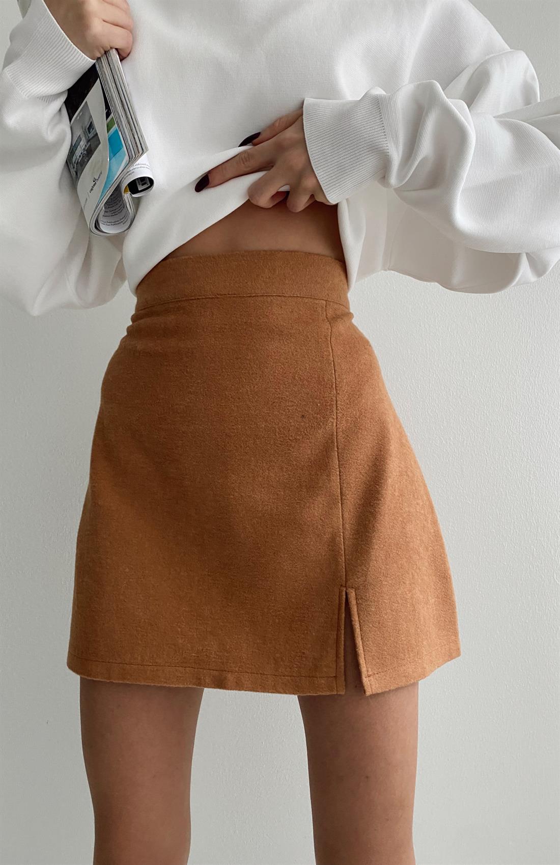 Düz Kaşe Etek CAMEL