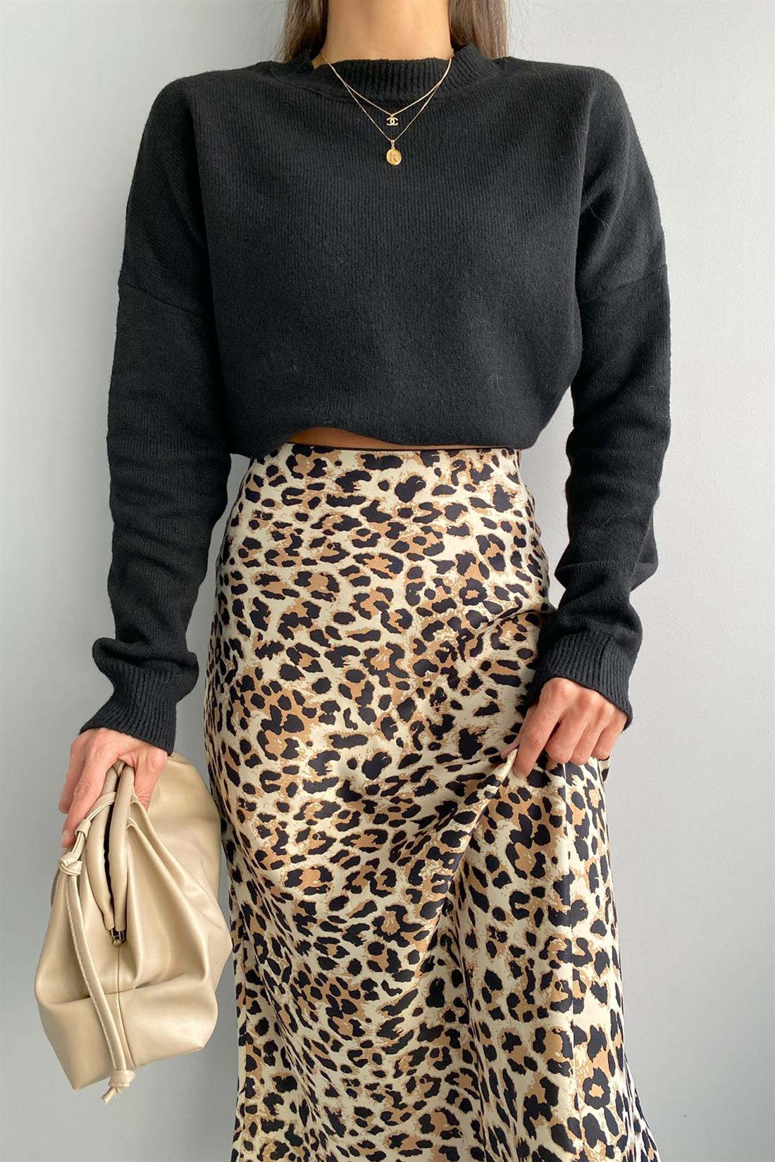 Leopar Desen Saten Etek BEJ