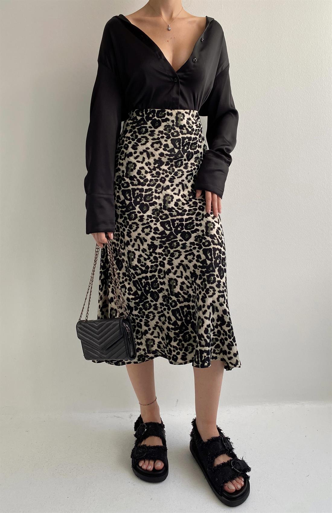 Leopar Saten Etek SİYAH