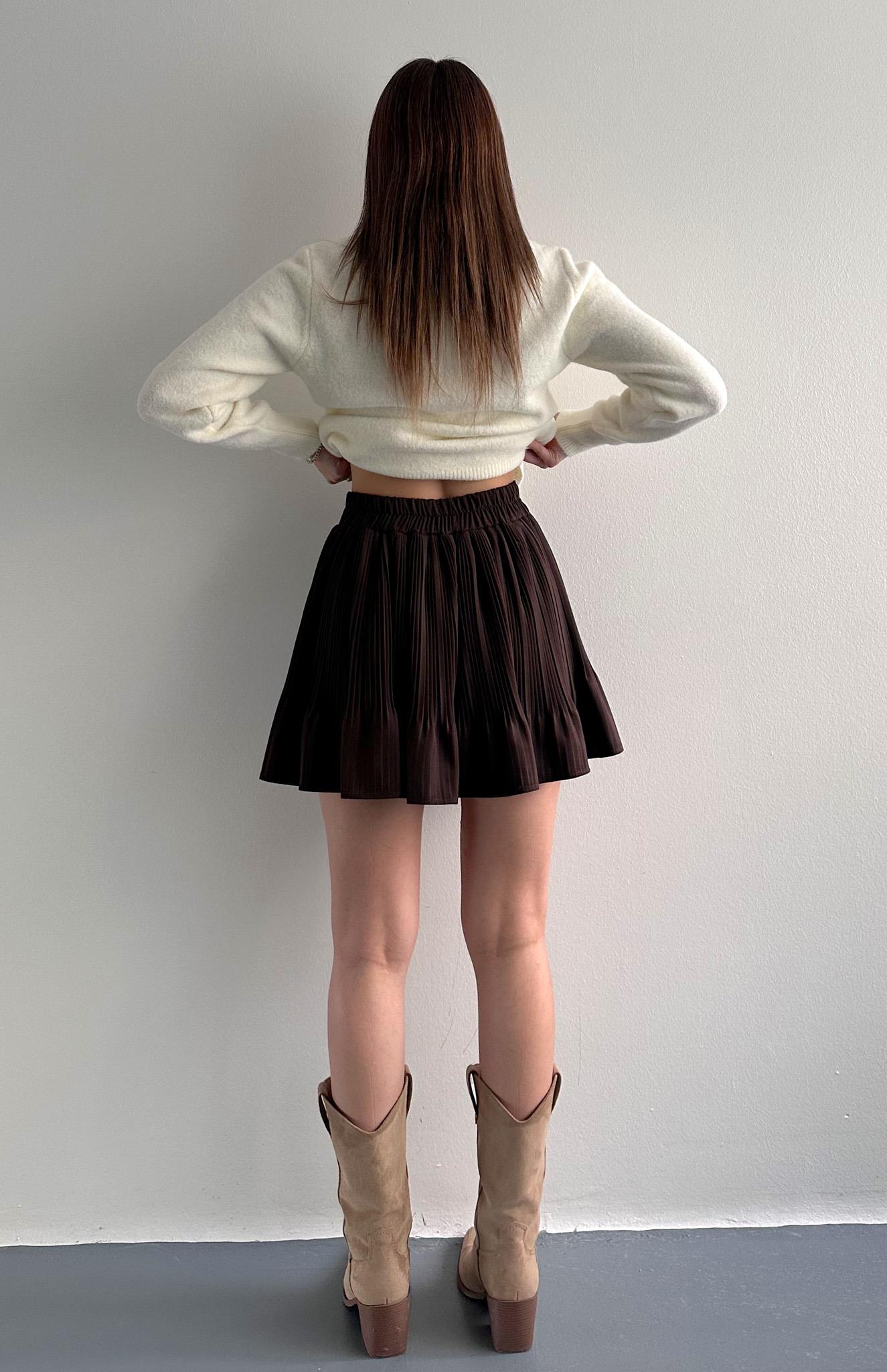 Pile Detaylı Etek KAHVERENGİ