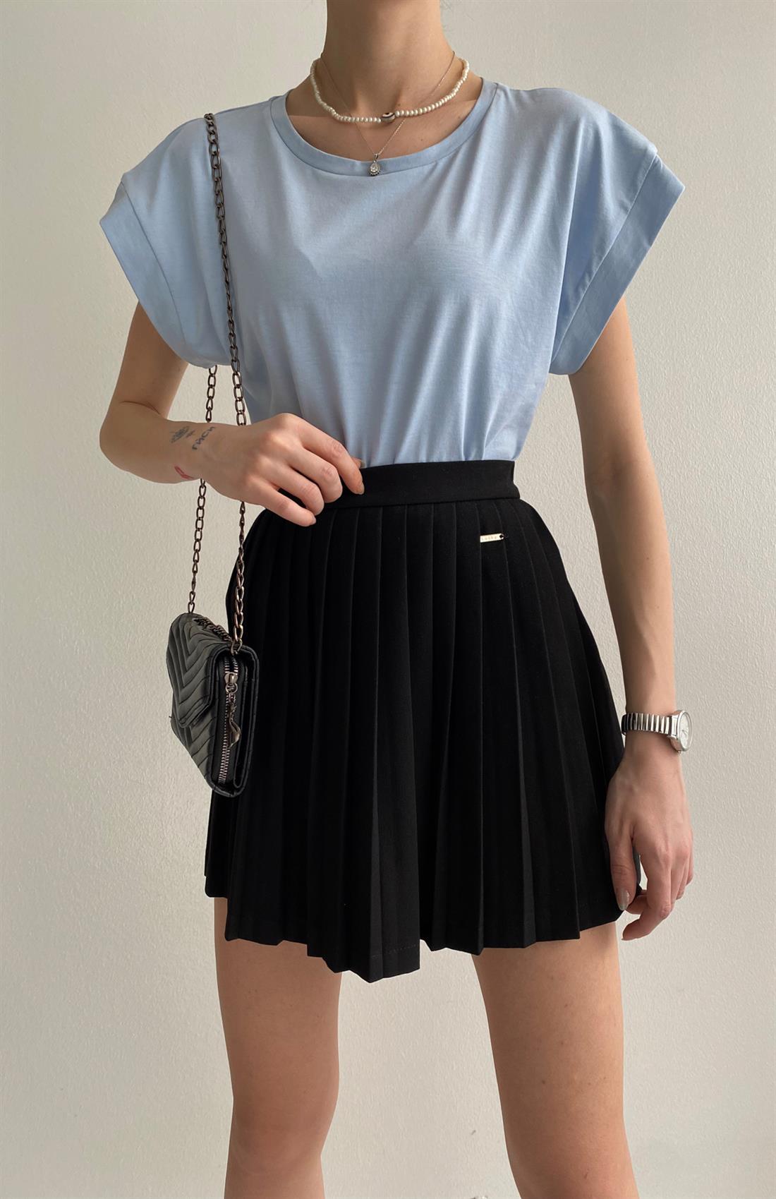 Pileli Mini Etek SİYAH