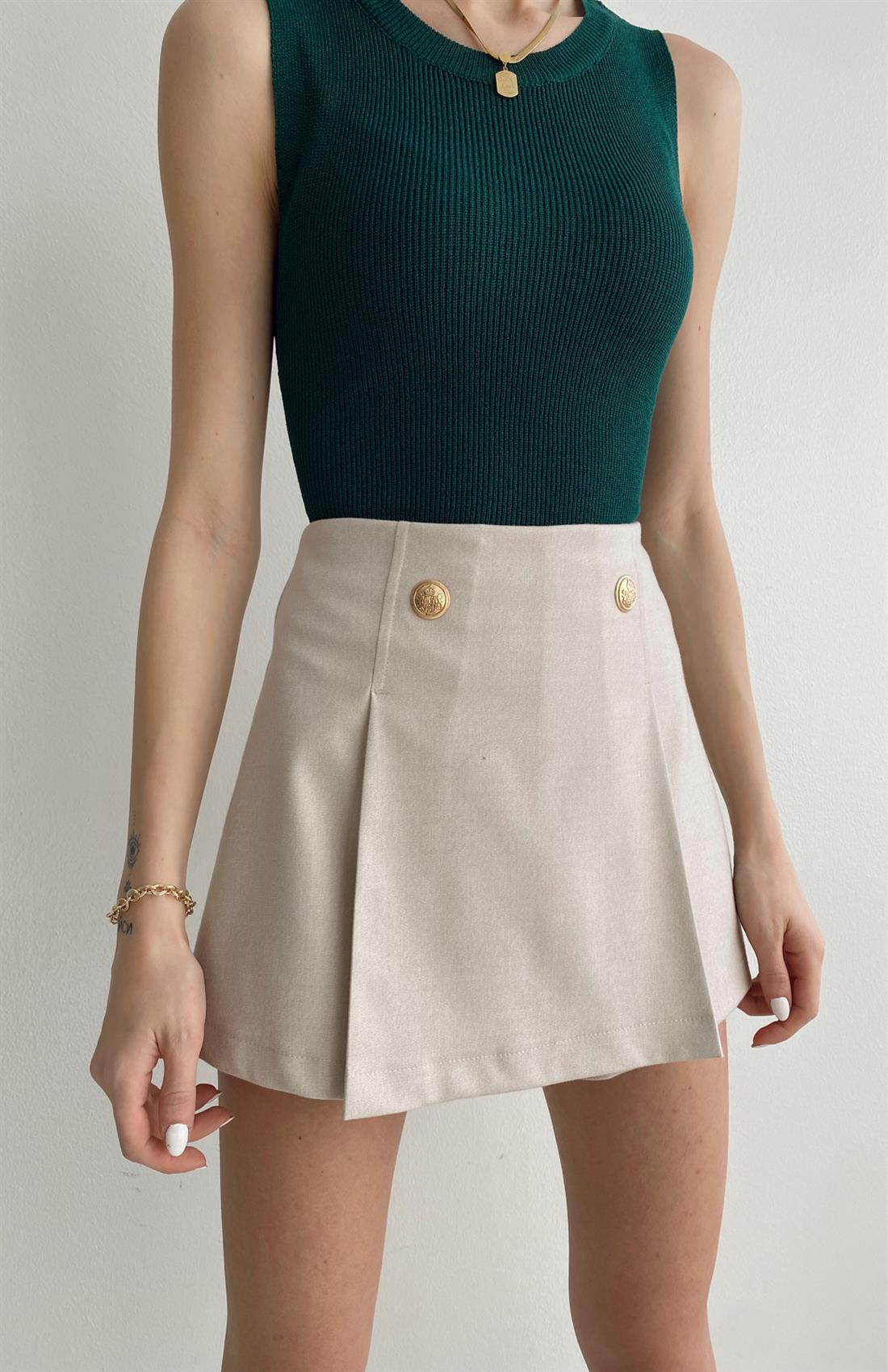 Pilili Şort Etek BEJ