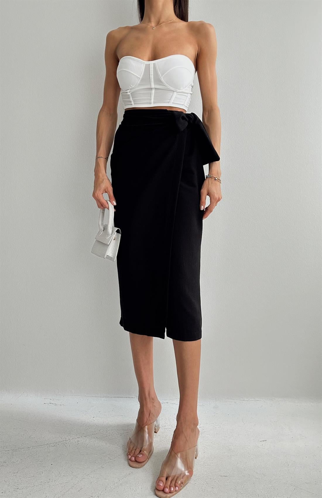 Yandan Bağlamlı Etek SİYAH